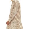 41tnVZ25-zL.jpg Womens Striped Shirt Mini Dress Long Sleeve Collared Ruffle Hem Button Up Tunic Flowy Swing Dresses