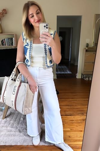 Women's Floral Embroidered Vest Boho Vintage Linen Vest Y2k Sleeveless 2024 Summer Waistcoat Top