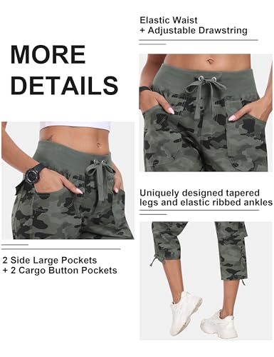 Women's Cargo Capris Hiking Pants Lightweight Quick Dry Outdoor Athletic Travel Casual Loose Comfy Cute Pockets