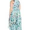 Long Printed Chiffon Halter Dress W/Hankie Hemline