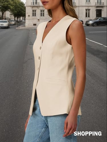 41unYTqrqiL.jpg 2025 Women's Summer Sleeveless Vest Tops - Lightweight Fully Liend V-Neck Casual Trendy Work Jacket With Pockets