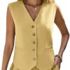 41v0wHrQkHL.jpg Linen Vest Tops for Women Summer Lihtweight Breathable V-Neck Button Fashion Casual Work Beach Vacation Outerwear