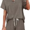 41v34-wKuxL.jpg Two Piece Outfits for Women Lounge Sets Button Down Top and Shorts Set Sweatsuits with Pockets