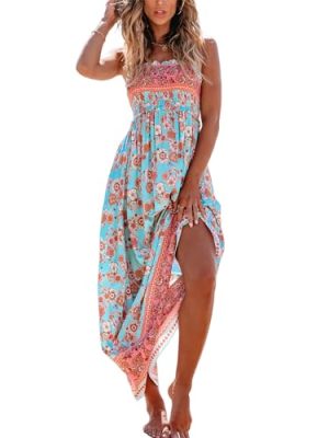 41v4tRDFKsL.jpg Women's Maxi Dress Ditsy Floral Smocked Summer Sundress Sleeveless Ruffled Spaghetti Straps Long Beach Formal Dress