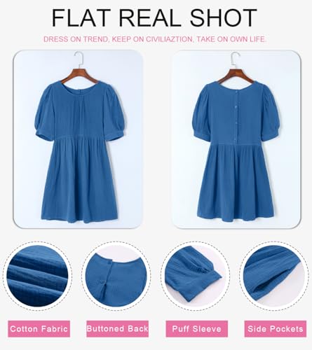 41vGM6LqK6L.jpg Womens Summer Crewneck Puff Sleeve Babydoll Elegant Empire Waist Mini Swing Skater Dresses with Pockets
