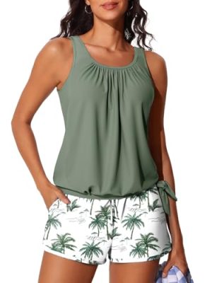 41vL-kaEZNL.jpg Blouson Women??s Tankini Swimsuits with Shorts Tummy Control Bathing Suits Side Pockets 2025