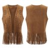 Women Boho Western Tassel Vest Open Front Faux Suede Fringe Cardigan Sleeveless Jacket Vintage Hippie Outwear