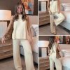 Women's 2 Piece Lounge Set Bow Sweater Vest Wide Leg Pants Summer Matching Sets Travel Outfits Knit Tracksuit Sweatsuit