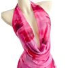 41xM974jyFL.jpg Women's Tie Dye Mesh Halter Mini Dress Deep V Neck Draped Backless Sleeveless Vacation Summer Dresses