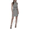 Women's Waist Piping Crew Neck Textured Jacquard Dress