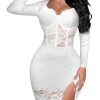 Women's Lace Sheer Bodycon Mini Dresses Long Sleeve Sexy Club Night Out Party Dress