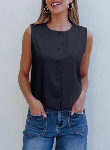 41xl3qu6uDL.jpg Vest for Women 2025 Button Down Sleeveless Blazer Suit Vest Cropped Waistcoat Spring Summer Casual Outfits