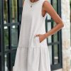 Casual Short Summer Dresses for Women 2025 Sleeveless Crewneck Cute Ruffle Loose Vacation Mini Tshirt Dress
