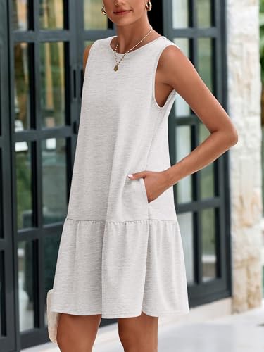 Casual Short Summer Dresses for Women 2025 Sleeveless Crewneck Cute Ruffle Loose Vacation Mini Tshirt Dress