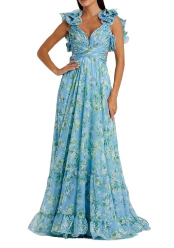 Women's Summer Floral Print Straps Sleeveless V Neck Criss Cross Backless Chiffon Beach Boho Party Long Maxi Dress