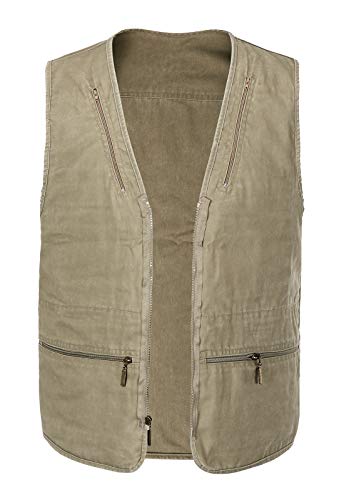 Mens Safari Travel Photo Vest Outdoor Fishing Multi Pocket Jacket Beige