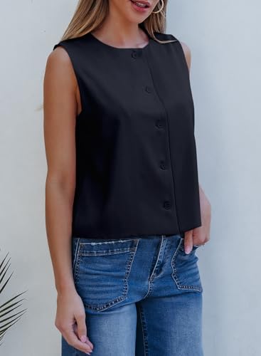 41ywgLotl4L.jpg Vest for Women 2025 Button Down Sleeveless Blazer Suit Vest Cropped Waistcoat Spring Summer Casual Outfits