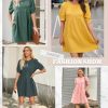 41zZITGwMoL.jpg Womens Summer Crewneck Puff Sleeve Babydoll Elegant Empire Waist Mini Swing Skater Dresses with Pockets