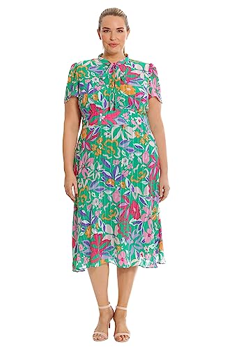 41zZOibrFqL.jpg Women's Floral Printed Neck Tie Short Sleeve Midi Dress