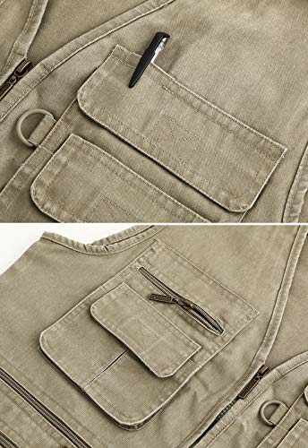 Mens Safari Travel Photo Vest Outdoor Fishing Multi Pocket Jacket Beige
