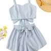 510YPEGUSrL.jpg Women's 2 Piece Outfits Summer Sleeveless Tie Back Crop Cami Top and Shorts Set