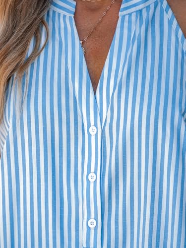 Womens Summer Dresses V Neck Sleeveless Striped Button Up Mini Casual Coverup Dress