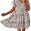 Womens Summer Casual Boho Floral Dresses V Neck Short Sleeve Sundresses Flowy Swing A-Line Mini Dress