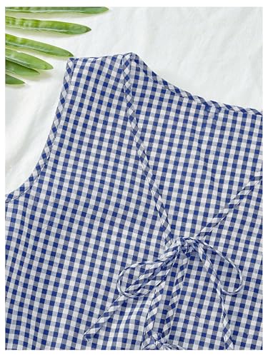 Women's Summer 2 Piece Outfits Plaid Print Sleeveless Tie Front Tank Top Vest Shorts Beach Vacation Set