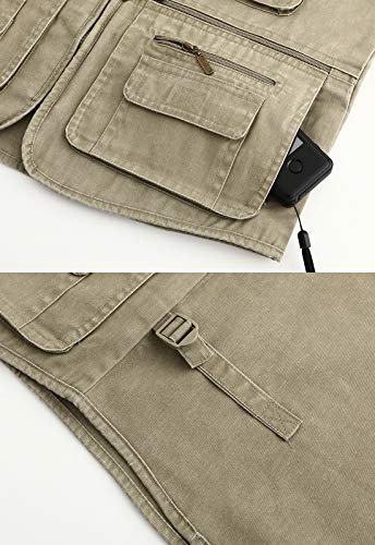 Mens Safari Travel Photo Vest Outdoor Fishing Multi Pocket Jacket Beige