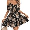 Women's Boho Floral Print Cold Shoulder Dress Short Sleeve Ruffle A Line Vacation Elegant Mini Dresses
