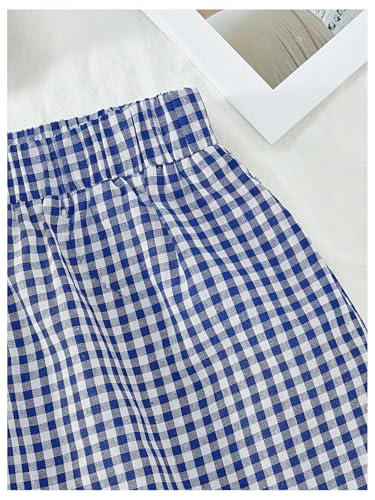 Women's Summer 2 Piece Outfits Plaid Print Sleeveless Tie Front Tank Top Vest Shorts Beach Vacation Set