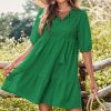 516dCD8t3NL.jpg Womens Dresses Summer V Neck Drawstring Embroidered Half Sleeve Mini Dress Boho Dresses for Women 2025 Sundresses