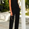 Womens Two Piece Outfits Summer Fashion Button V Neck Crop Vest Blazer and Wide Leg Pants Suit Matching Sets