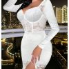 Women's Lace Sheer Bodycon Mini Dresses Long Sleeve Sexy Club Night Out Party Dress