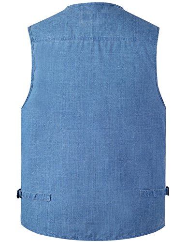 Men's Summer Casual Fishing Photography Vest Multiple Pockets Outdoor Waistcoat Jacket (Large, Denim Blue)