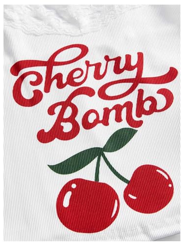 519OrmbxYIL.jpg Women's 2 Piece Summer Cute Outfits Cherry Letter Print Bow Cami Top Ruched Bloomers Shorts Set