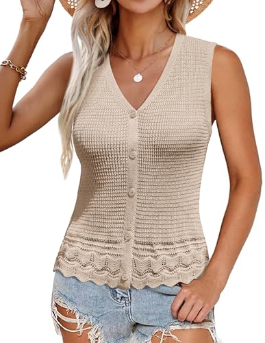 519fpfKKhRL.jpg Womens Spring Summer Sweater Vest 2025 Casual Knit Sleeveless V Neck Button Down Crochet Crop Tank Tops
