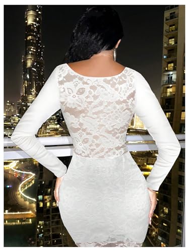 Women's Lace Sheer Bodycon Mini Dresses Long Sleeve Sexy Club Night Out Party Dress