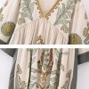 Womens Oversized Embroidered Dress with V-Neck and 3/4 Sleeves Vintage Embroidery Babydoll Dress