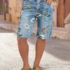51E1n4Qw9LL.jpg High Waisted Bermuda Shorts for Women Knee Length Floral Print Stretchy Summer Denim Shorts Trendy
