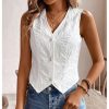 Women's Eyelet Embroidery V Neck Button Up Vest Boho Sleeveless Blouse Top