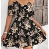 Women's Boho Floral Print Cold Shoulder Dress Short Sleeve Ruffle A Line Vacation Elegant Mini Dresses