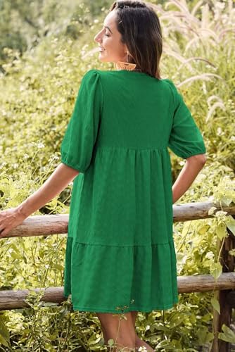 51Fm8DYLgoL.jpg Womens Dresses Summer V Neck Drawstring Embroidered Half Sleeve Mini Dress Boho Dresses for Women 2025 Sundresses