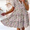 Womens Summer Casual Boho Floral Dresses V Neck Short Sleeve Sundresses Flowy Swing A-Line Mini Dress