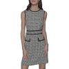 Women's Waist Piping Crew Neck Textured Jacquard Dress