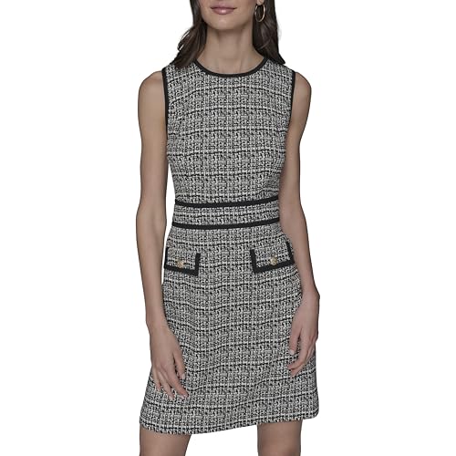 Women's Waist Piping Crew Neck Textured Jacquard Dress