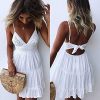 Summer Dresses for Women 2025 V-Neck Spaghetti Strap Bowknot Backless Sleeveless Lace Mini Swing Skater Dress