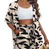 51KvB7ohj3L.jpg Women's 2 Piece Outfits Kimono Style Tropical Print Cover Ups Half Sleeve Blouse Shorts Set Summer Beachwear ??S-XL??