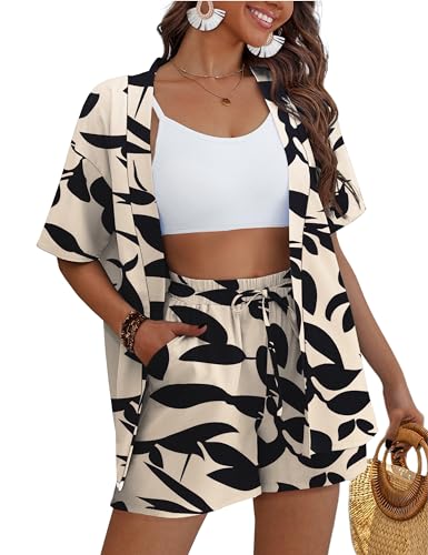 51KvB7ohj3L.jpg Women's 2 Piece Outfits Kimono Style Tropical Print Cover Ups Half Sleeve Blouse Shorts Set Summer Beachwear ??S-XL??