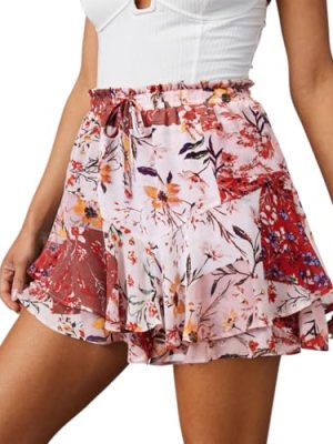 51LLOVM0XTL.jpg Flowy Shorts for Women Casual Cute Floral Skorts Chiffon Ruffle Tennis Mini Skirts Butterfly Summer Boho Shorts